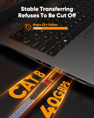 Snowkids Cat 8 Ethernet Cable 15 FT, Strong Signal, High Speed 40Gbps 2000Mhz, Network Cord with RJ45 Internet Connector for TV/Printer/Computer/Modem/Router/ps-3/4/5, Braided Flat LAN Cable 15FT Grey