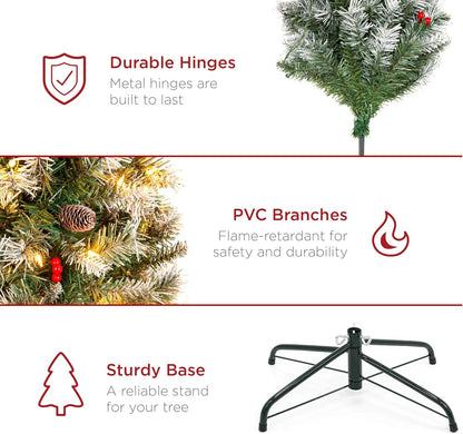 Best Choice Products Christmas Tree Pre-Lit, Pre-Decorated Artificial 6ft Frosted Pine Holiday Decoration w/Frosted Tips, Pine Cones, Berries
