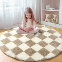 KICMOR Navy Blue and Cream White Rugs for Living Room, 4x6 Fluffy Fuzzy Shag Checkered Rug Shaggy Carpet for Bedroom, Soft Plush Area Rug for Nursery Toddler Room Classroom Study Room Kids Room