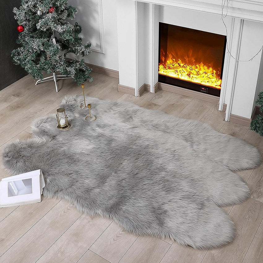 Faux Fur Rug Sheepskin Shag Fluffy Fuzzy White 2x6 ft Runner Rugs for Bedroom Bedside Bed Floor Living Room Plush High-Density Cushion Carpet Super Sofa Cover