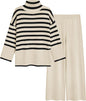 Tanming Women's Sweater Sets Long Sleeve Striped Jumper Tops Casual Knit Wide Leg Pants Sets