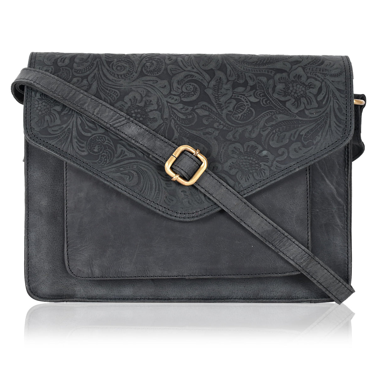 Leather Flapover Crossbody Handbag Purse for Women with Adjustable Strap & Overflap Snap Closure Tote/Bag