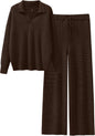 ANRABESS Women Two Piece Outfits Sweater Sets Lounge Waffle Knit Pullover Matching Wide Leg Pants Tracksuit 2025 Fall Fashion