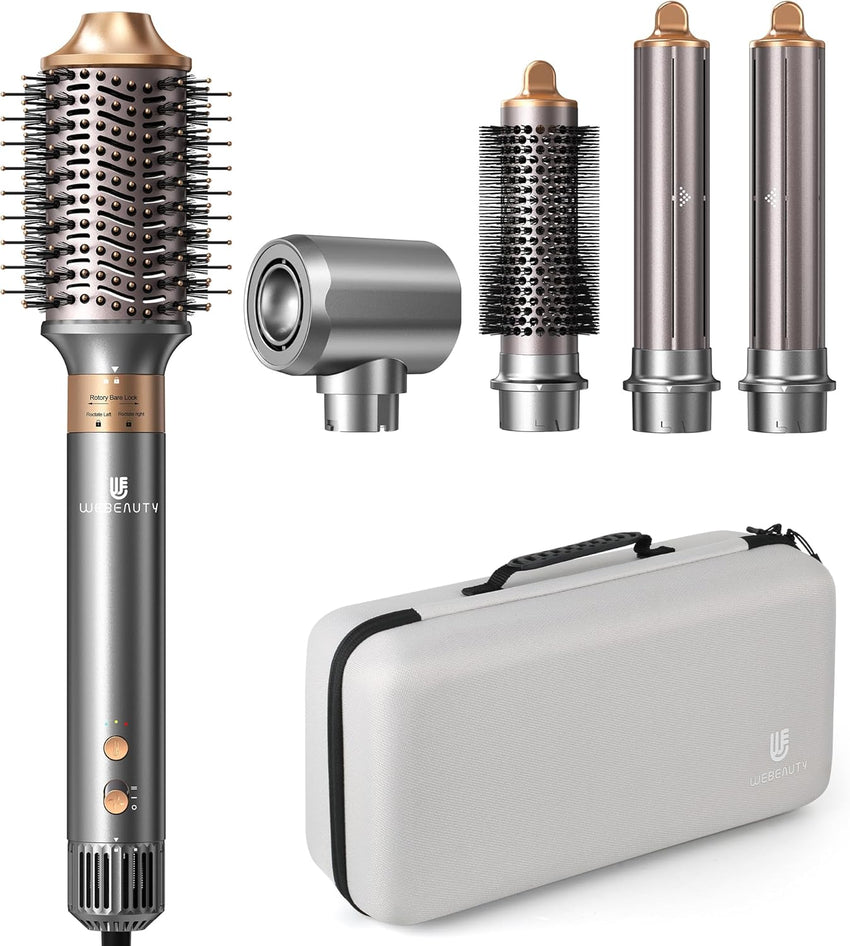 [Dual Voltage] webeauty 6 in 1 Hot Air Styler, High-Speed Negative Ionic Hair Dryer with Auto Curlers, Professional Blow Dryer Brush, Diffuser, Volumizer Multiple Styling, No Heat Damage