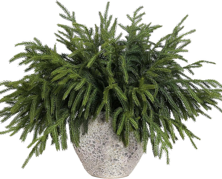 YXZZWL 16 Pcs Christmas Norfolk Pine Branches, 18 Inch Real Touch Artificial Norfolk Pine Branch Faux Cedar Pine Stem Fake Greenery Picks for Vase DIY Garland Wreath Home Decoration