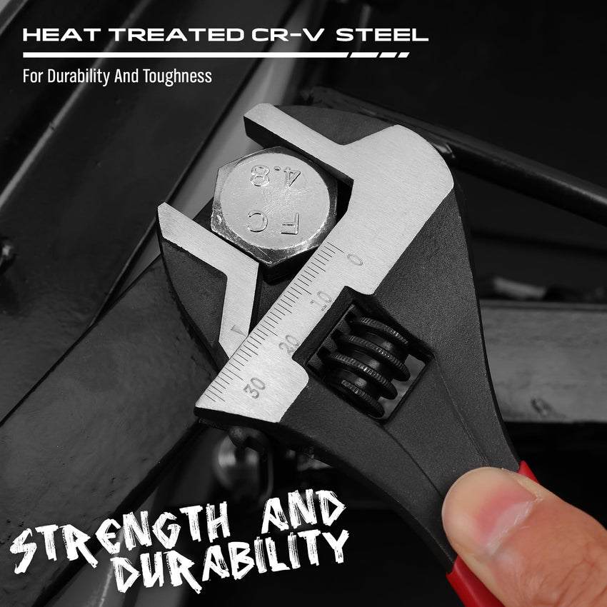 Adjustable Wrench Set Pipe Spanner: 6" 8" 10" Wide Jaw Black Oxide Wrench With Cushion Grip, Laser Marked Metric & SAE Scales, CR-V Steel for Professional