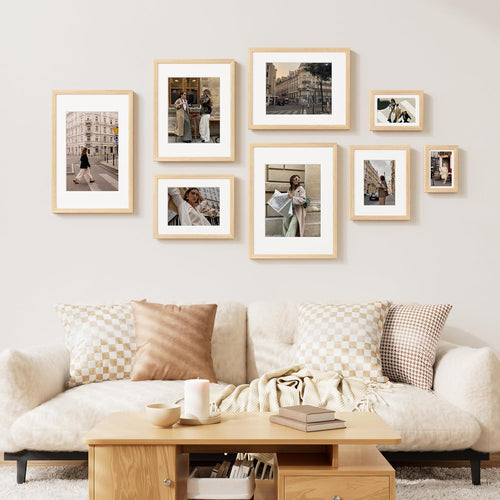 Vittanly 8x10 Picture Frame Set of 2, Solid Wood Frame for Wall or Tabletop, Display Photo 5x7 with Mat or 8x10 without Mat, Natural