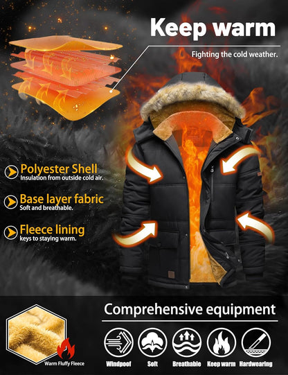 7DAY'S Men's Winter Jacket with Hood Water Repellent Windproof Thicken Parka Winter Coat