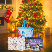 24 Pack Large Christmas Gift Bags 12.8"*6.7"*9.8", Reusable Non-Woven Jumbo Tote Bags with Handles For Christmas Surprise, Xmas Party Supplies Wrapping Shopping