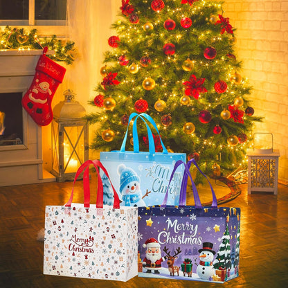 24 Pack Large Christmas Gift Bags 12.8"*6.7"*9.8", Reusable Non-Woven Jumbo Tote Bags with Handles For Christmas Surprise, Xmas Party Supplies Wrapping Shopping