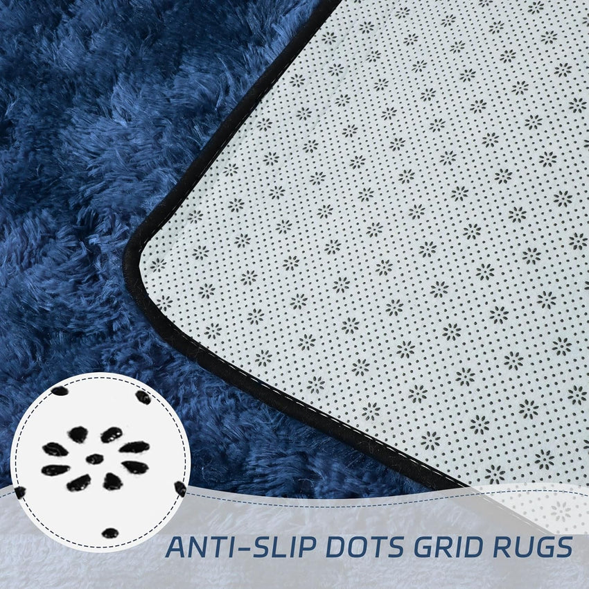 duduta Navy Blue Fluffy Plush Runner Rugs 2x6 ft Tie Dye Rectangle Shag Rug for Bedroom Dorm Living Room Kids Room, Machine Washable Anti-Slip