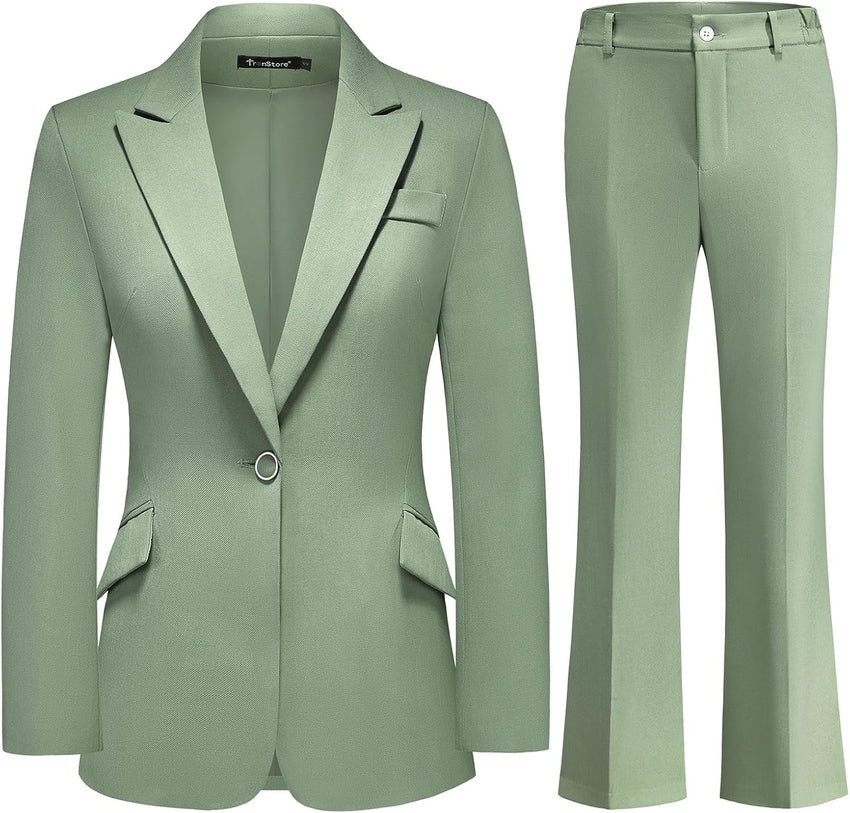 Women's Suit 2 Piece Set Pinstripe Blazer and Bootcut Dressy Pants Set for Work Office Business Outfits