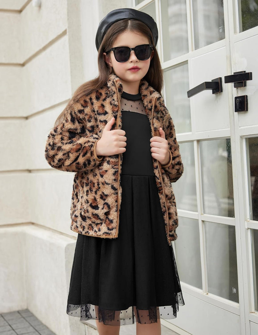 Arshiner Girls Dresses Contrast Mesh Puff Long Sleeve Mock Neck Formal Party A Line Short Tulle Dress