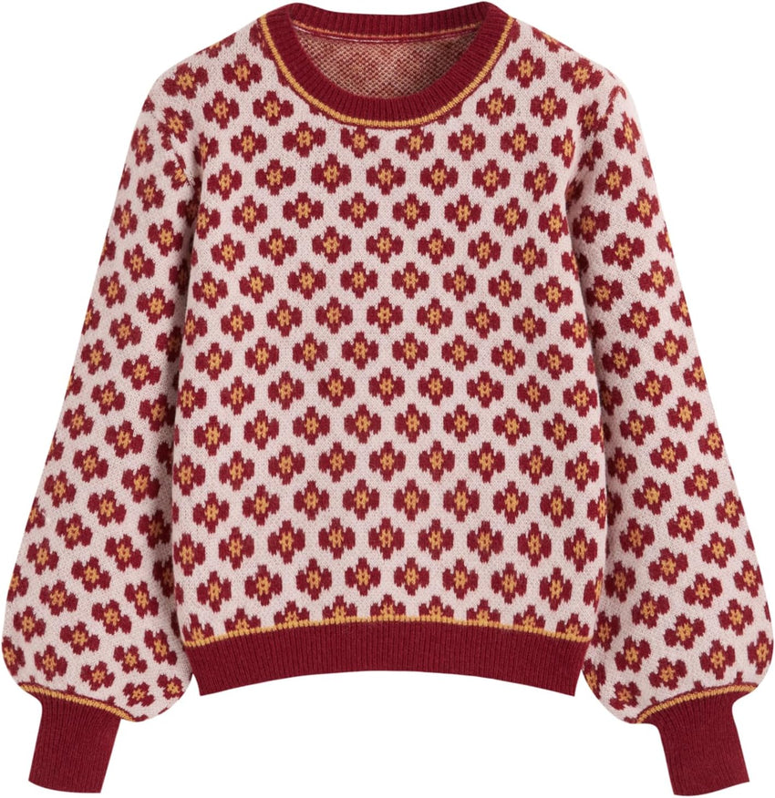 CIDER Women Sweaters Floral Crew Neck Long Sleeve Pullover Sweater Trendy Casual Fall Outfits