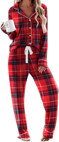 Ekouaer Women's Pajamas Long Sleeve Sleepwear Casual Button Down Loungewear Soft Pjs Set S-XXL