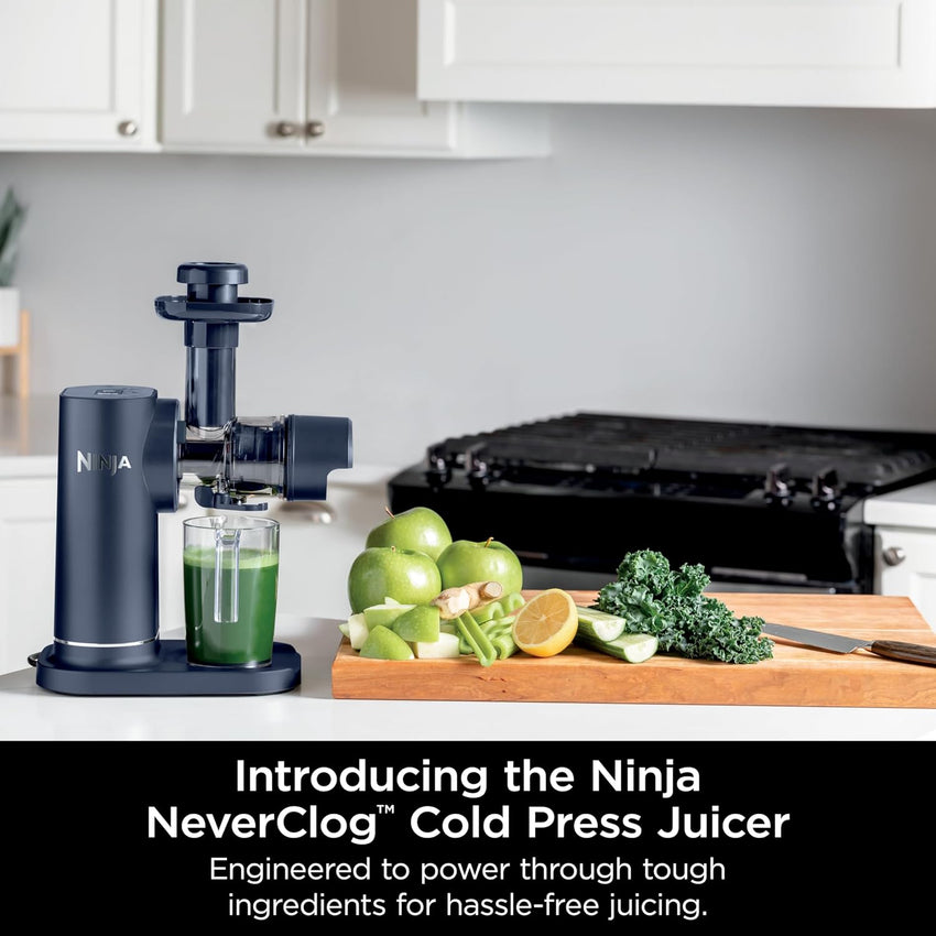 Ninja NeverClog Cold Press Juicer, Powerful Slow Juicer with Total Pulp Control, Countertop, Electric, 2 Pulp Functions, Dishwasher Safe, 2nd Generation, Blue/Navy, JC151NV