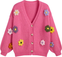 CIDER Women’s Floral Cropped Cardigan Cute Flower V Neck Button Down Trendy Sweater