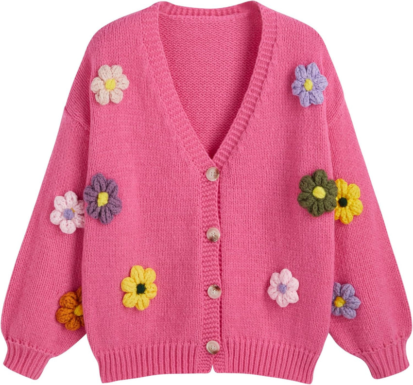 CIDER Women’s Floral Cropped Cardigan Cute Flower V Neck Button Down Trendy Sweater