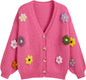 CIDER Women’s Floral Cropped Cardigan Cute Flower V Neck Button Down Trendy Sweater