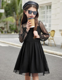 Arshiner Girls Dresses Contrast Mesh Puff Long Sleeve Mock Neck Formal Party A Line Short Tulle Dress
