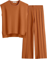 ANRABESS Women 2 Piece Lounge Sets Summer Casual Knit Sweater Vest Pant Set Beach Vacation Airport Clothes 2025 Fall Outfits