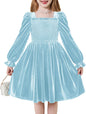 Arshiner Toddler Velvet Dress Girls Smocked Square Neck Puff Long Sleeve Party Dresses with Pockets 3-8Y