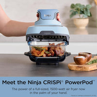 Ninja Crispi 4-in-1 Portable Glass Air Fryer Cooking System, 4QT & 6Cup Glass Containers with Storage Lids, Easy Meals, Microwave, Freezer & Dishwasher Safe, Air Fry, Bake, & More, Periwinkle, FN101PL
