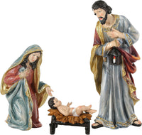 Nativity Scene Set with LED Lights,15.3" Resin Holy Family Character Stables Sculpture Manger Figurine for Indoor Tabletop Fireplace Christmas Decorations