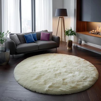 Amdrebio Light Pink Round Rug 4Ft for Girls Bedroom, Fluffy Circle Area Rugs for Kids Room Decor Aesthetic, Cute Shag Fuzzy Carpet for Nursery, Preppy Dorm, Classroom, Playroom, Teen, Baby, Washable