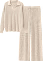 ANRABESS Women Two Piece Outfits Sweater Sets Lounge Waffle Knit Pullover Matching Wide Leg Pants Tracksuit 2025 Fall Fashion
