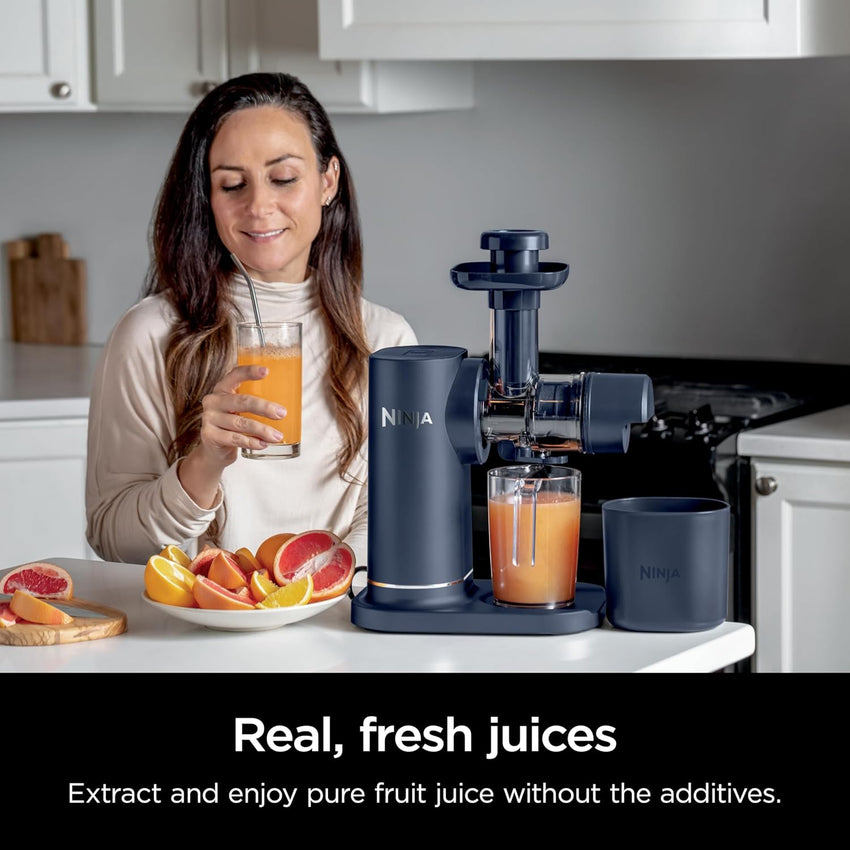 Ninja NeverClog Cold Press Juicer, Powerful Slow Juicer with Total Pulp Control, Countertop, Electric, 2 Pulp Functions, Dishwasher Safe, 2nd Generation, Blue/Navy, JC151NV