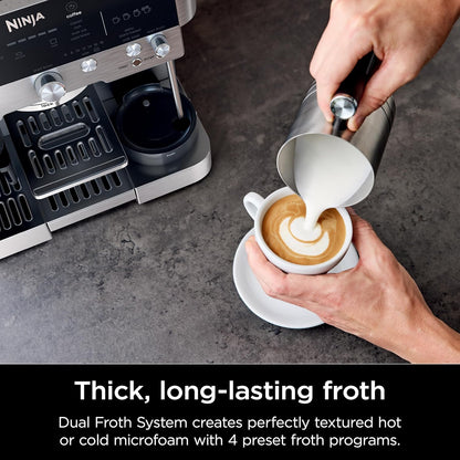 Ninja Luxe Café 3-in-1 Espresso, Drip Coffee and Cold Brew Machine | Intergrated Coffee Grinder, Milk Frother, Assisted Tamper & Built-In Espresso Accessory Storage | Stainless Steel | ES601