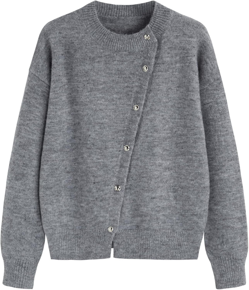 CIDER Womens Knit Cardigan Trendy Crew Neck Button Down Long Sleeve Cozy Fall Fashion Sweater Loose Fit Wool Top