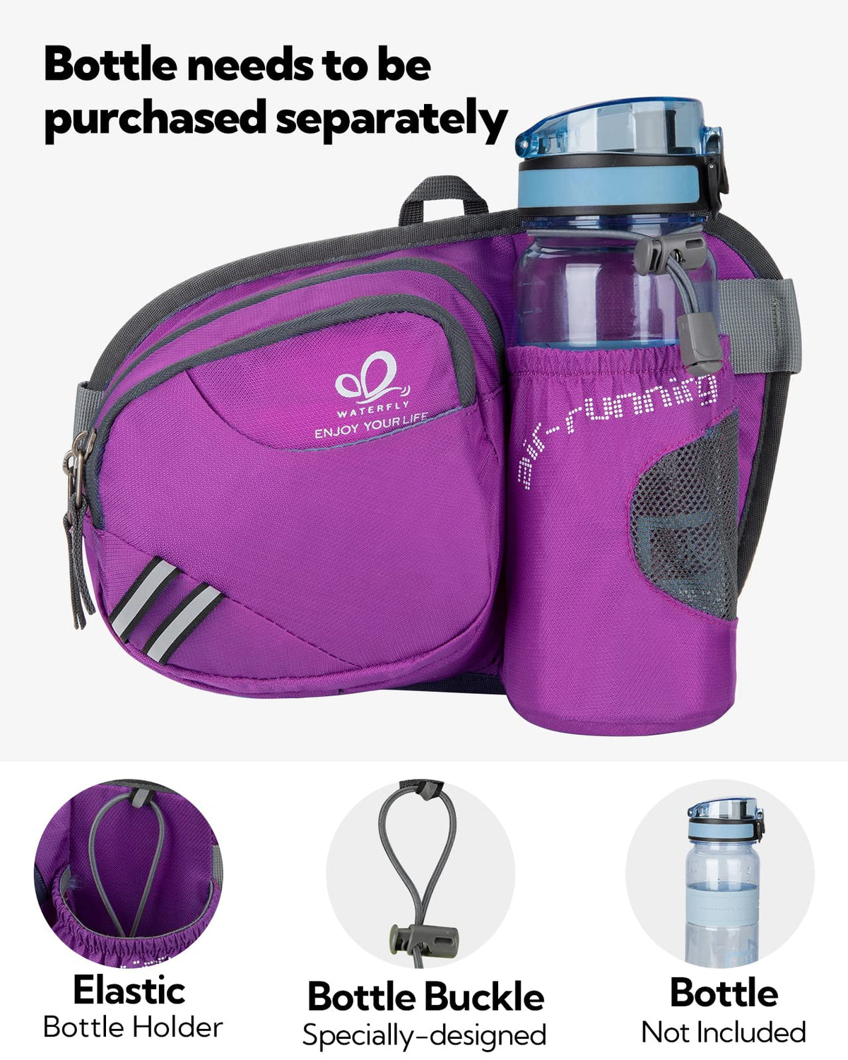 WATERFLY Fanny Pack Waist Bag: Waist Pack for Women Men with Water Bottle Holder Hiking Fanny Pack for Running Walking DogWalking Travel Cycling