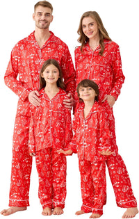 Satin Family Christmas Pajamas Set Soft Button Down Holiday Sleepwear Matching PJs for Couple Men Women Jammies Party