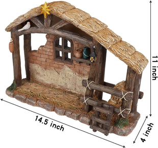 Christmas Nativity Stable, Christmas Decoration Resin Nativity Scene, Hand Painted Jesus Birth Manger Figurines with LED Light, Classic Xmas Table Ornaments for Holiday Indoor Tabletop Fireplace Gift