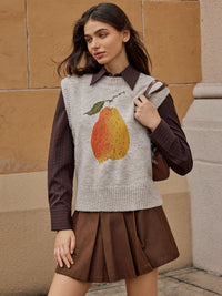 CIDER Women’s Sweater Vest Knit Sleeveless Pear Cute Graphic Sweater Vest Tank Top Fall Outfits