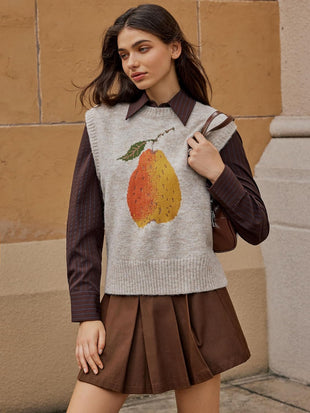 CIDER Women’s Sweater Vest Knit Sleeveless Pear Cute Graphic Sweater Vest Tank Top Fall Outfits