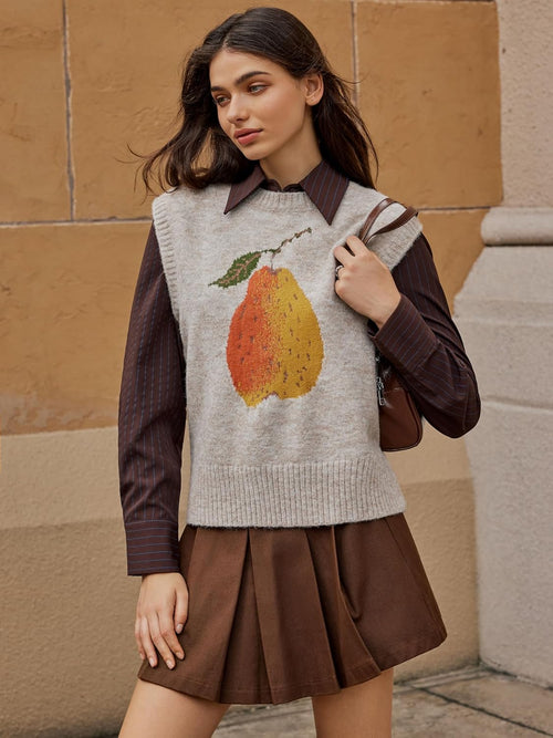 CIDER Women’s Sweater Vest Knit Sleeveless Pear Cute Graphic Sweater Vest Tank Top Fall Outfits