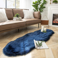 Ashler Faux Fur Rug, Dark Blue Area Rugs, Fluffy Sheepskin Fur Rug, Fuzzy Ultra Soft 2 x 6 Ft Rugs, Machine Washable Shag Rug, Nursery Throw Rugs for Bed, Living, Kids Room