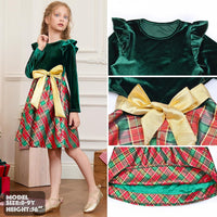 QPANCY Matching Girls & Doll Christmas Dresses Classic Plaid Long Sleeve Holiday Dress Kids Midi Velour Dress