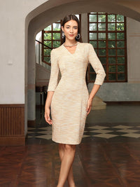M.Infisavo Sheath Dresses for Women 2025 Notch V Neck 3/4 Sleeves Slim Fit Office Pencil Dress