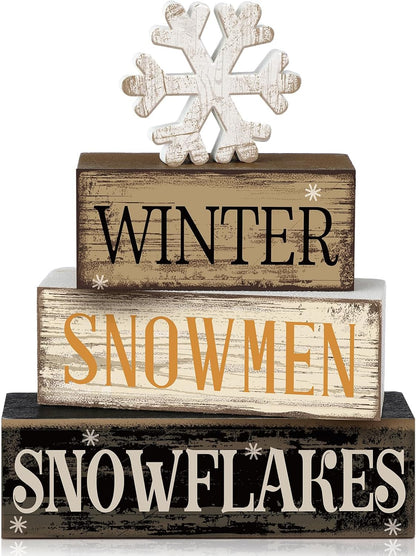 4 Pcs Christmas Table Decor Wooden Hot Cocoa Decoration Christmas Centerpiece Winter Tiered Tray Decor Decorative Red Hot Cocoa Block Signs Gift Farmhouse Xmas Decoration for Home Kitchen