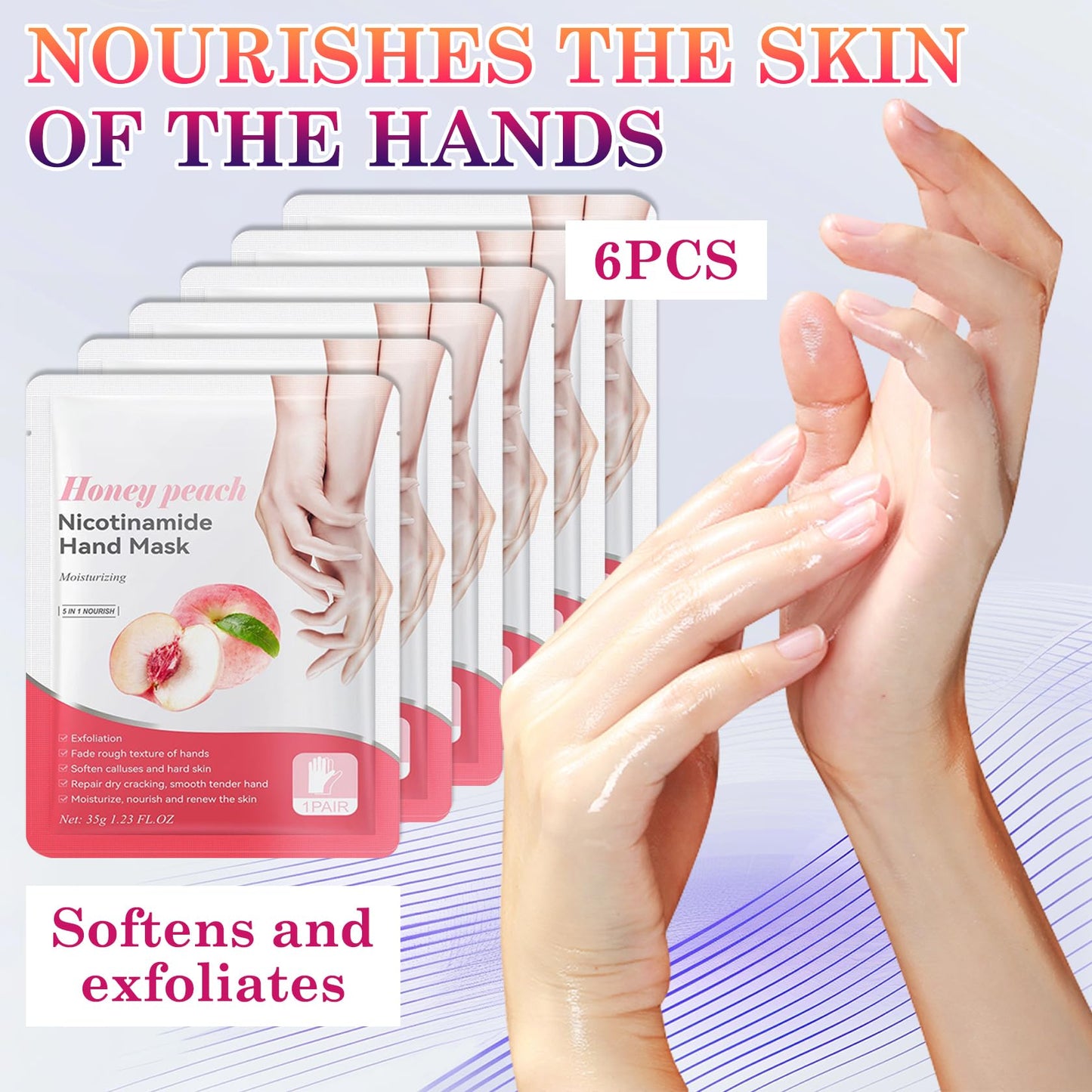 LZYLLS 6 Pairs Hand Masks Moisturizing Gloves, Hydrating Hand Mask Moisturizer Gloves Care for Dry Cracked Hands, Smooth Long Lasting Soft Firming Hand Mask Gift Set for Men Women（A