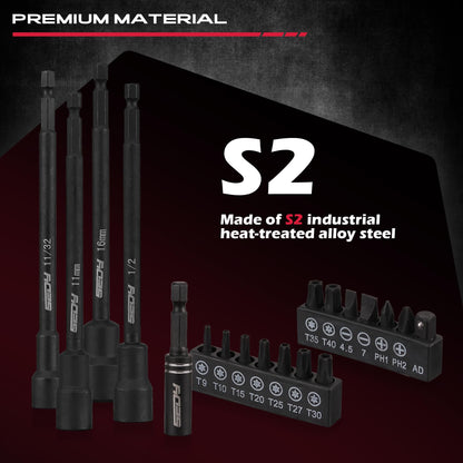 12-Piece Magnetic Nut Driver Set - Premium Impact Power Hex Nut Driver Drill Bit Master Kit, SAE & Metric, 1/4-Inch Quick-Change