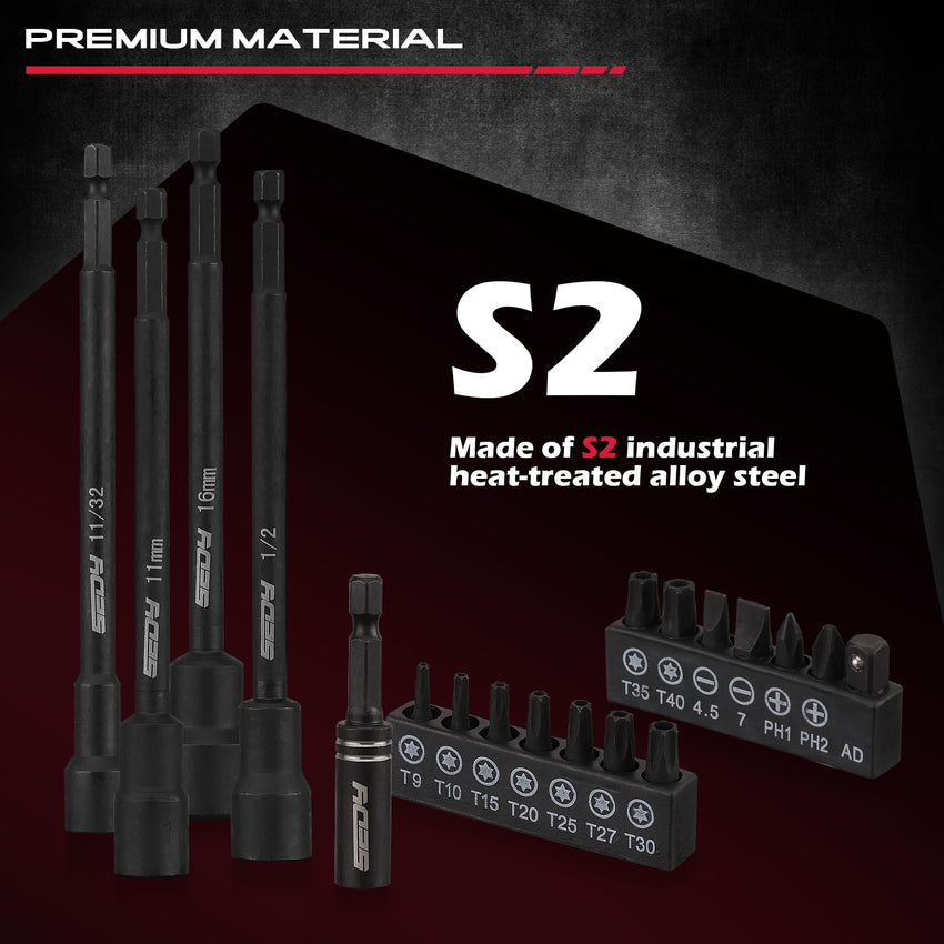 12-Piece Magnetic Nut Driver Set - Premium Impact Power Hex Nut Driver Drill Bit Master Kit, SAE & Metric, 1/4-Inch Quick-Change