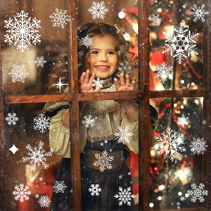 438Pcs Snowflake Window Cling Stickers for Christmas Decorations, 10 Sheets Christmas Window Clings of Different Shapes Xmas Decals for Glass Home Decor Indoor and Outdoor Party Supplies