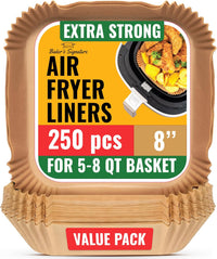 Air Fryer Paper Liners, 125Pcs Air Fryer Disposable Liners, Non-Stick and Oil Proof for Easy Cleanup, 8” Square for 5-8 qt Basket by Baker's Signature