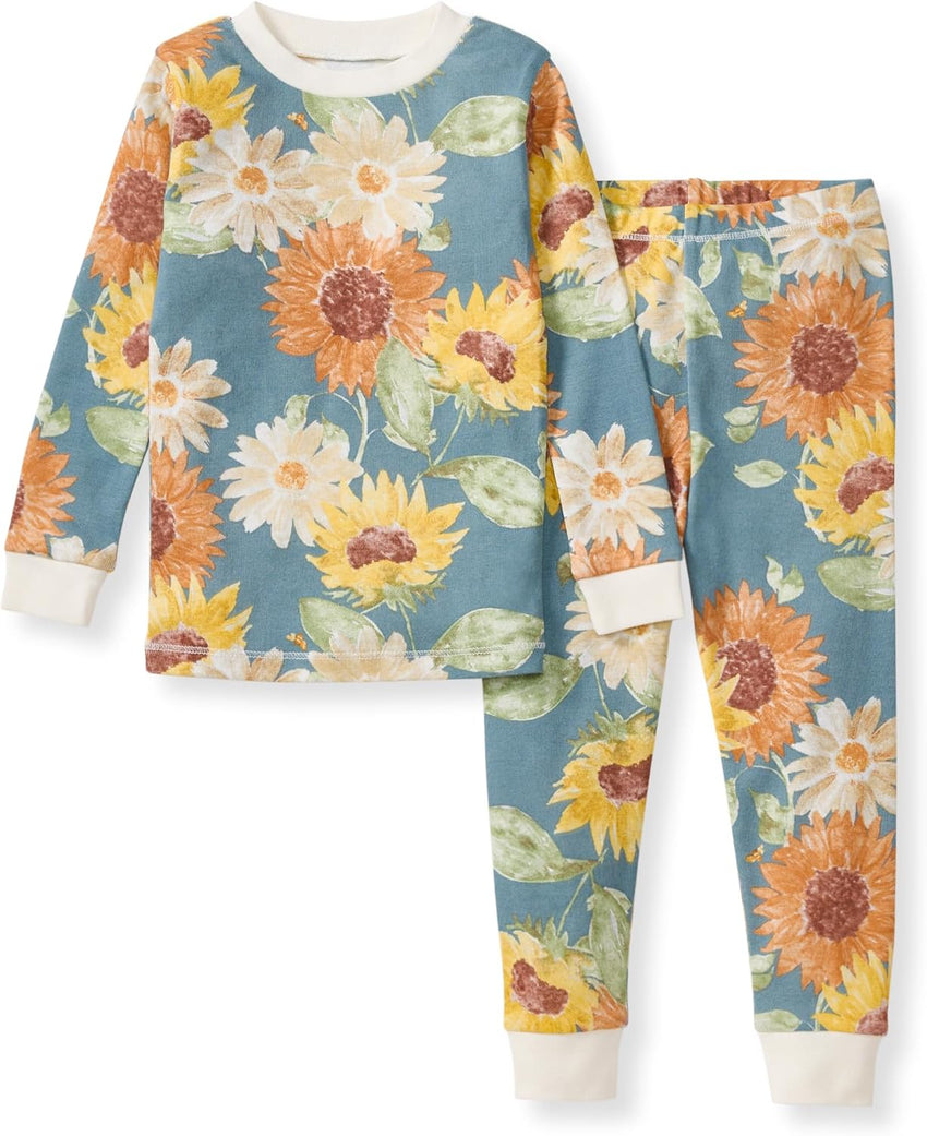 Burt's Bees Baby Girls' Pajamas, 2-Piece Long Sleeve Tee and Pants Organic Cotton PJ Set