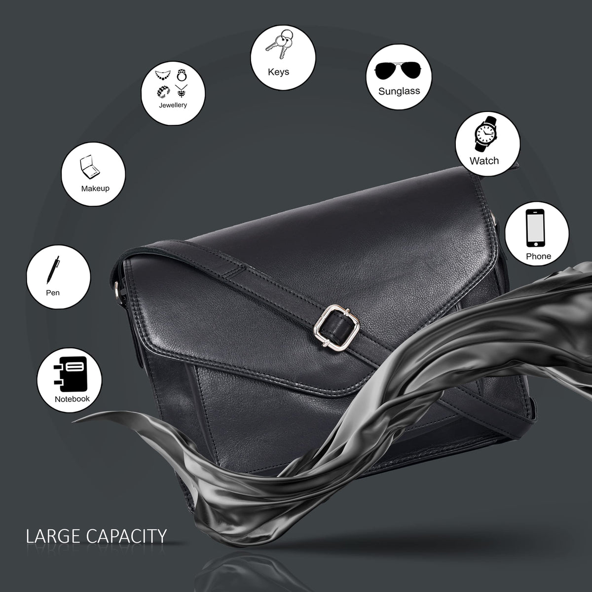Leather Flapover Crossbody Handbag Purse for Women with Adjustable Strap & Overflap Snap Closure Tote/Bag
